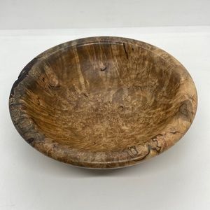 Maple Burl Wood hand-turned bowl, signed by RL.            6” W x 2” T